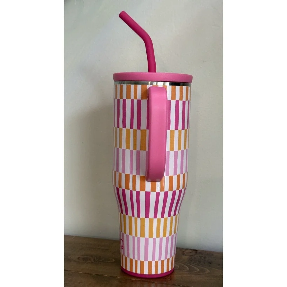 Swig Life Mega Mug Sherbet Stripe Tumbler w/Handle & Straw 40 Oz Cabana Stripe
